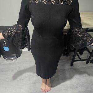 New York & Company Black Dress with Lace Bell Sleeves